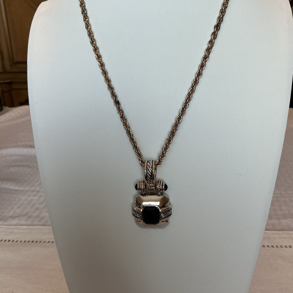Black Gold and Silver Tone Pendant Necklace